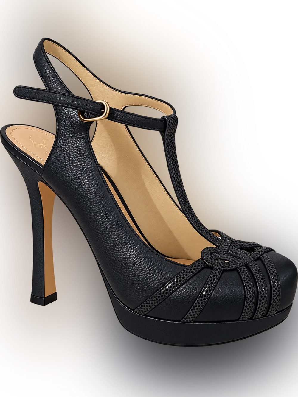 Women's Joan and David Dark Blue T-Strap High Heel Platform Sandal